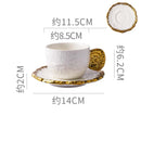 Axyaa Ceramic Embossed Coffee Cup and Saucer Set - Black White Latte Mug for Exquisite Tea