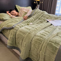 Axyaa Cozy Coral Fleece Velvet Blanket Set with Letter Jacquard - Plush Throw & Pillow Cover