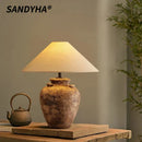 Axyaa Ceramic Desk Light LED Floor Lamp Fabric Lampshade Design