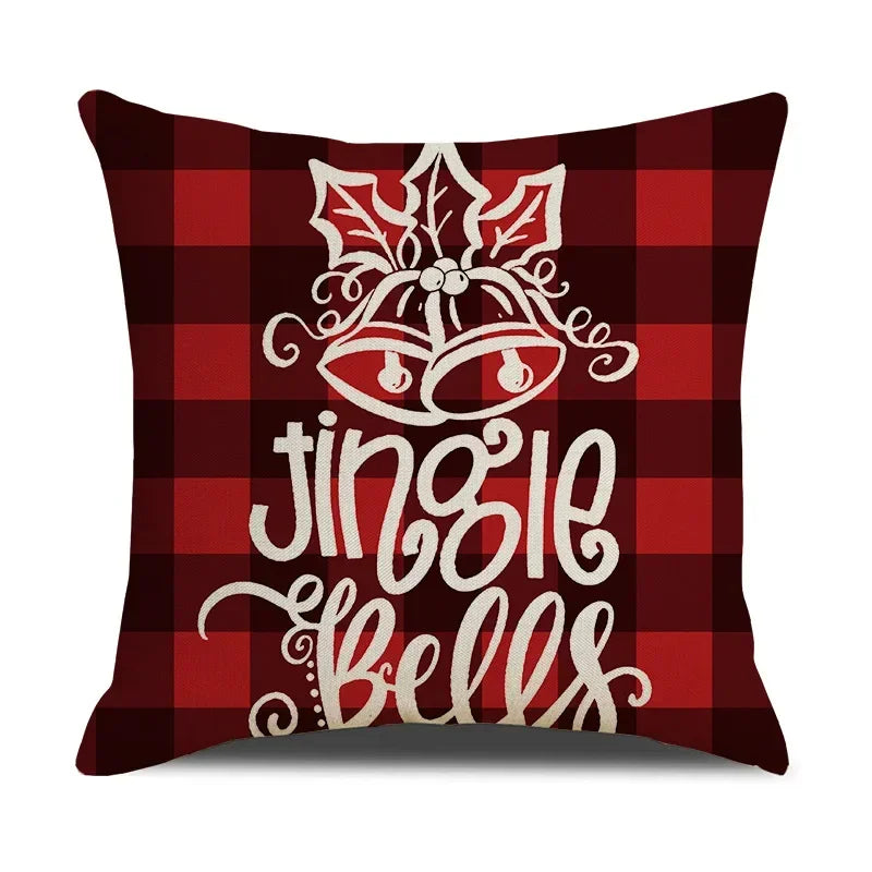 Axyaa Christmas Linen Print Throw Pillow Cover for Home Sofa, Living Room and Bedroom