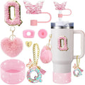 Axyaa Cup Accessories Set for 30oz 40oz Stanley Cup - Silicone Boot, Handle Charm, Initials Sticker