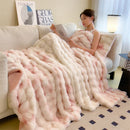 Axyaa Faux Rabbit Fur Gradient Blanket: Super Soft, Fluffy, Pink & White Luxury Throw
