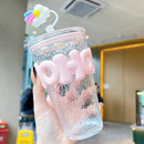 Axyaa Glass Water Bottle with Straw and Lid - 450ml, BPA-Free, Cute Design