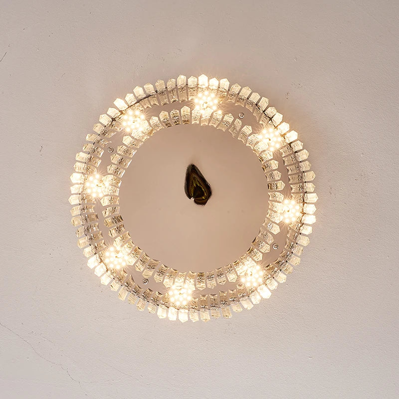 Axyaa Silver LED Crystal Chandelier: Modern Luxury Round Ceiling Light