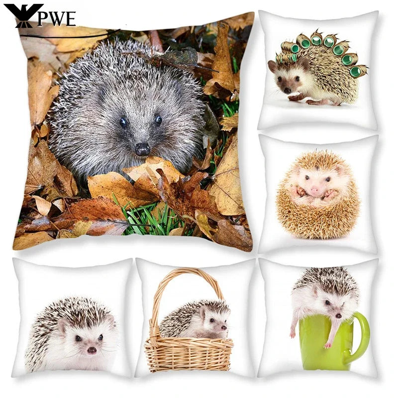 Hedgehog Print Pillow Cover for Home Sofa Decor - Axyaa