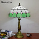 Axyaa Stained Glass Tiffany Table Lamp Mediterranean LED Bedroom Decoration