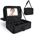 Axyaa 3-Layer Professional Makeup Train Case with Mirror and Shoulder Strap