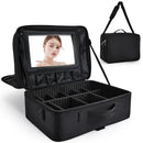 Axyaa 3-Layer Professional Makeup Train Case with Mirror and Shoulder Strap