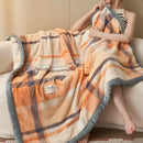 Axyaa King Size Plaid Coral Fleece Blanket Set for Autumn Winter Luxe Comfort