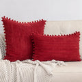 Axyaa Corduroy Stripe Fur Ball Cushion Cover