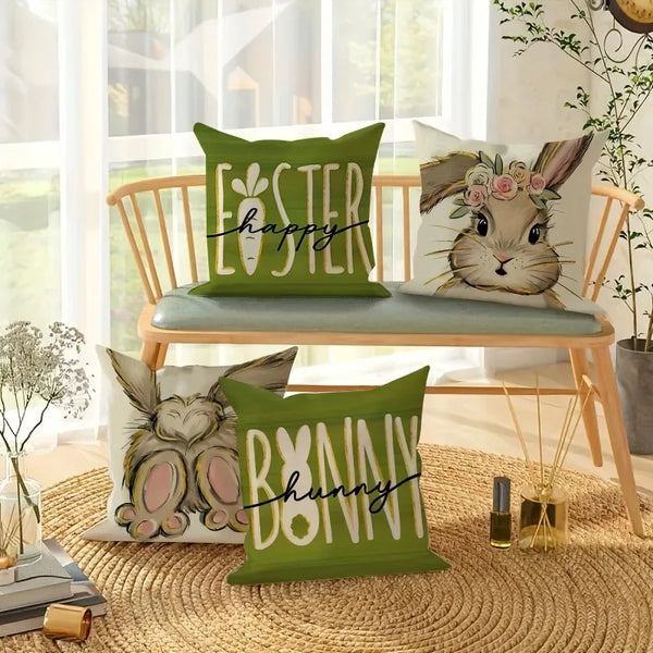 Axyaa Bunny Print Pillow Cover for Easter Home Decor