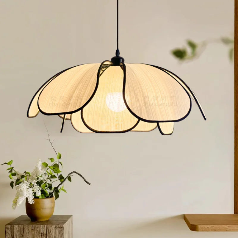 Axyaa Creamy Abaca Fabric Led Pendant Light - Nordic French Wabi Sabi Suspend Lamp