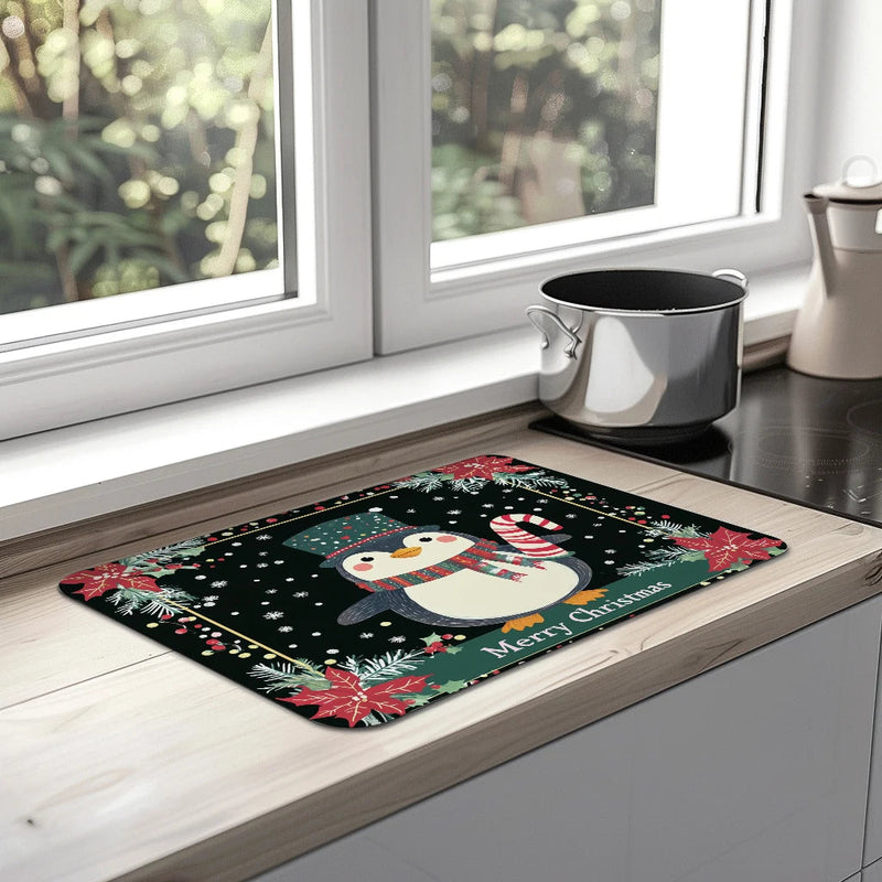 Axyaa Christmas Candy Drying Mat: Absorbent Dish Placemat for Table Cup Drying Mats