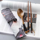 Axyaa Wooden Cutlery Set with Bag - Portable Chopsticks, Spoon & Cloth Set