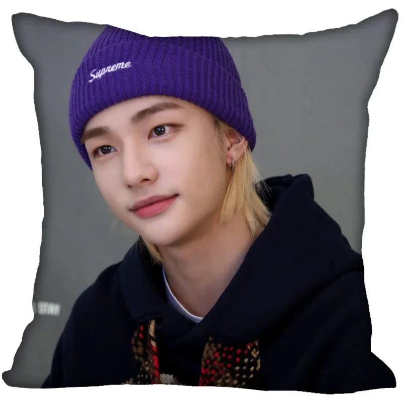 Axyaa Satin Hwang Hyunjin Pillow Cover - Decorative Bedroom Office Pillowcase Square Zipper Case