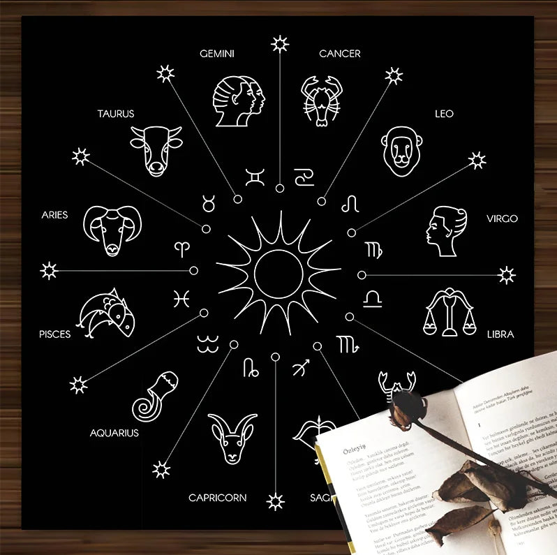 Zodiac Tarot Tablecloth Altar Cloth by Axyaa: Pagan Clock Pendulum Mat