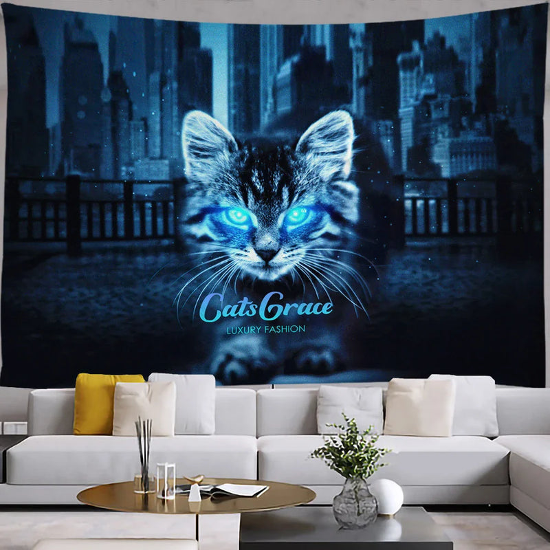 Axyaa Smart Cat Mandala Macrame Tapestry - Bohemian House Decor