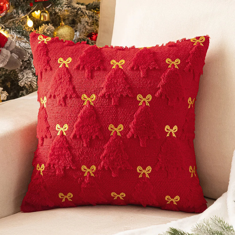 Axyaa Soft Plush Faux Fur Christmas Tree Pillow Cover for Winter Holiday Decor