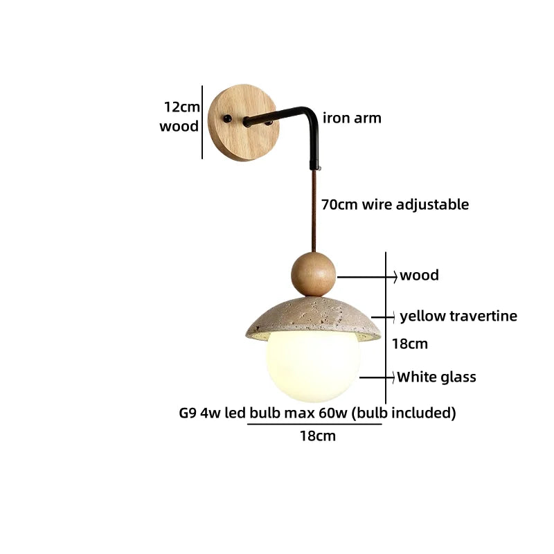 Axyaa Nordic LED Wall Lamp Travertine Wood Glass Stair Light