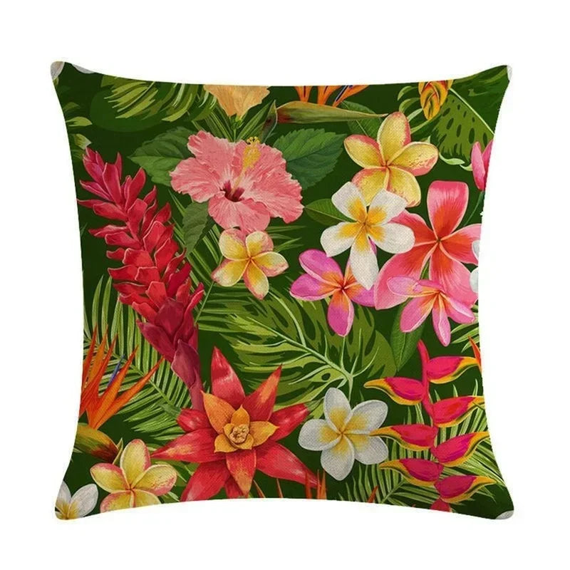 Axyaa Tropical Plant Design Linen Pillowcase Floral Print 45*45cm