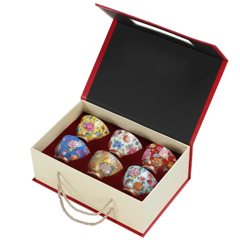 Axya High Porcelain Enamel Pickled Flowers Tea Cup Gift Set
