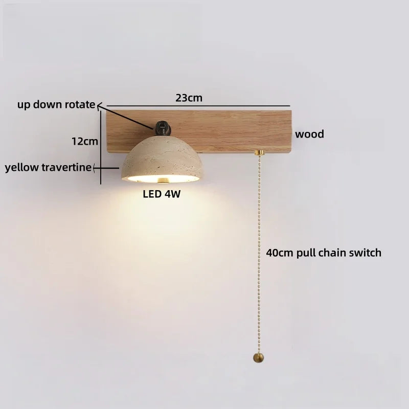 Axyaa White Glass LED Wall Sconce Lamp Yellow Travertine Stone Mirror Light