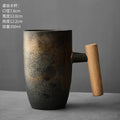 Axyaa Japanese Ceramic Latte Mug with Wooden Handle - Large Capacity Water Cup