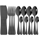 Axyaa 16-Piece Mirror Black Stainless Steel Cutlery Set for Kitchen Tableware