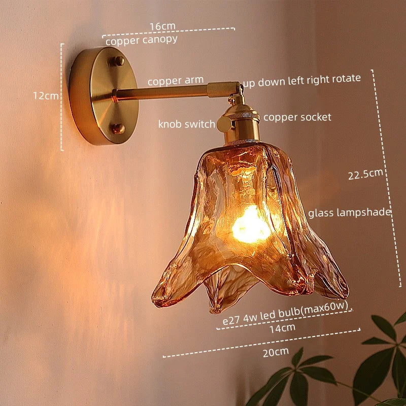 Axyaa Nordic Amber Glass LED Wall Lamp for Living Room and Bathroom