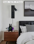 Axyaa LED Wall Mount Reading Light with USB Charging Port - Dimmable 350° Rotatable Spotlight