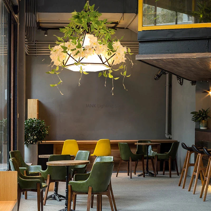 Axyaa White Cherry Blossoms Chandelier: Industrial Style Lighting for Music Restaurant