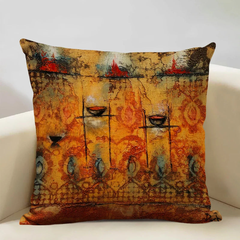 Axyaa African National Style Linen Cushion Cover 45x45cm for Sofa Decor and Artistic Home Decor
