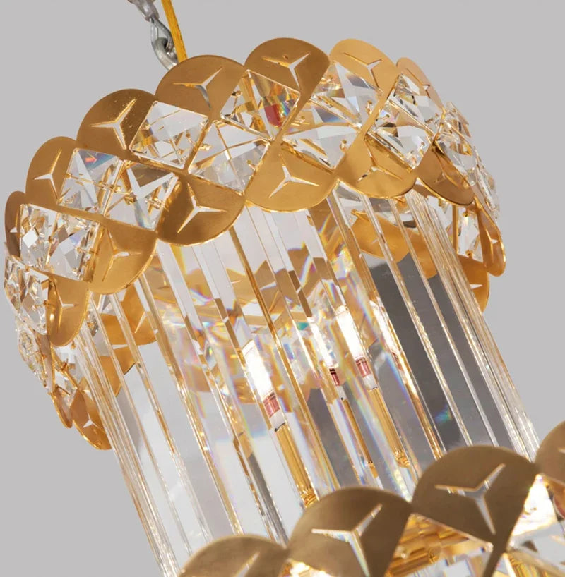 Axyaa Modern Crystal Chandelier, Gold Stainless Steel, LED Pendant for Large Staircases