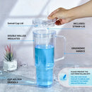 Axyaa Double Layer Straw Water Bottle with Handle and Lid Snowball Cup