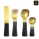 Axyaa 24-Piece Gold & Black Stainless Steel Cutlery Set
