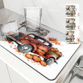 Drying Mat for Fall Vibes: Autumn Truck & Pumpkin Non-Slip Absorbent Mat by Axyaa
