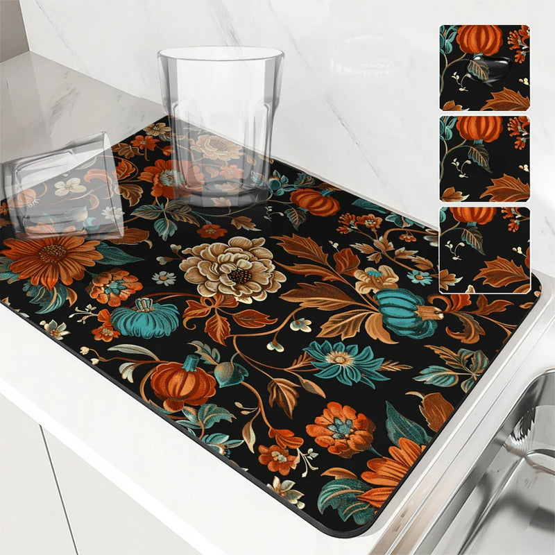 Axyaa Thanksgiving Square Dry Mat for Dishes and Cups