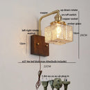 Axyaa LED Walnut Wood Wall Light Amber Glass Stair Sconce with Pull Chain Switch
