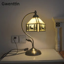 Axyaa Mediterranean Tiffany Stained Glass Table Lamp Vintage LED Desk Light