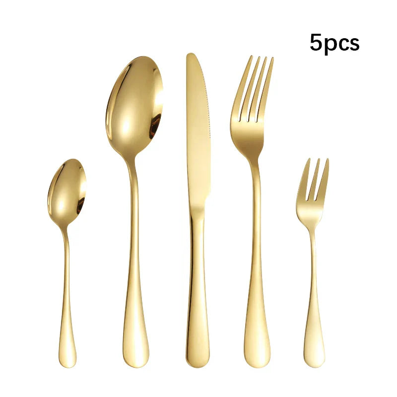 Axyaa Golden Stainless Steel Tableware Set - Knife Fork Spoon Steak cutlery