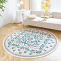 Axyaa Round Boho Cotton Linen Rug with Tassel Detail