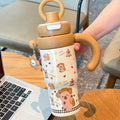 Axyaa Cartoon Thermal Water Bottle with Handle and Straw