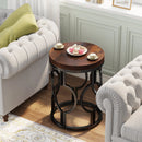 Axyaa Industrial Round End Table with Metal Frame: Small Bedside Nightstand for Living Room
