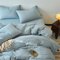 Axyaa Washed Cotton Duvet Cover Set - Blue, Soft, Breathable, Four Season Bed Linens