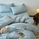 Axyaa Washed Cotton Duvet Cover Set - Blue, Soft, Breathable, Four Season Bed Linens