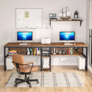 Axyaa 78.7” Two Person Rustic Double Desk with Bookshelf