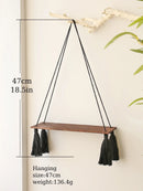 Axyaa Hanging Wall Shelves Black Wooden Shelf Candle Holder Macrame Storage Boho Home Decor
