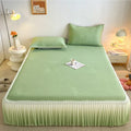 Axyaa Ice Silk Bedspread Set: Summer Bed Skirt with Lace Details