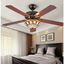 Axyaa Retro Style Wood Blades Ceiling Fan Light 52 Inch Remote Control Glass Color