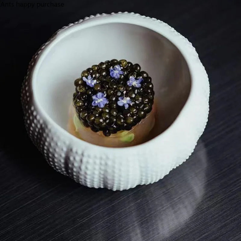 Axya White Ceramic Sea Urchin Dessert Bowl Set for Home Dining